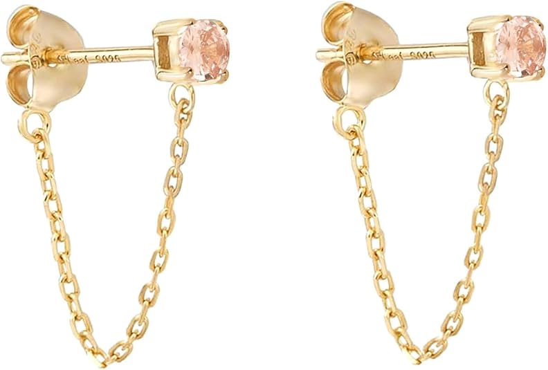 S.Leaf 925 Sterling Silver 18Karat Gold Plated Chain Earrings