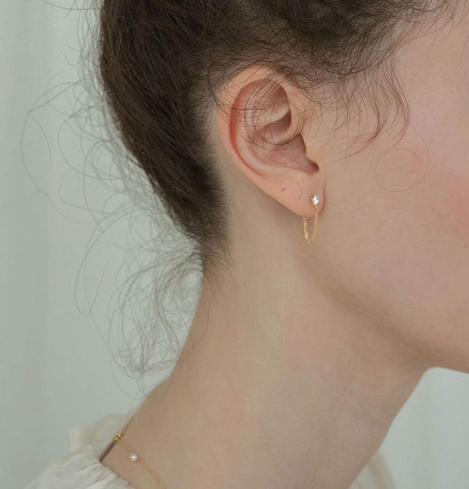 S.Leaf 925 Sterling Silver 18Karat Gold Plated Chain Earrings