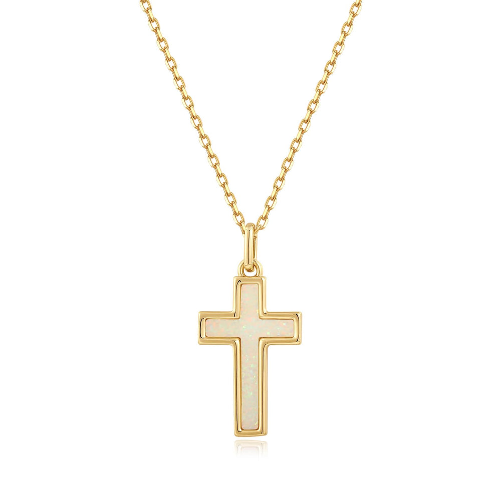 S.Leaf Cross Necklaces for Women 18K Gold Plated Cross Opal Pendant Charm Necklaces