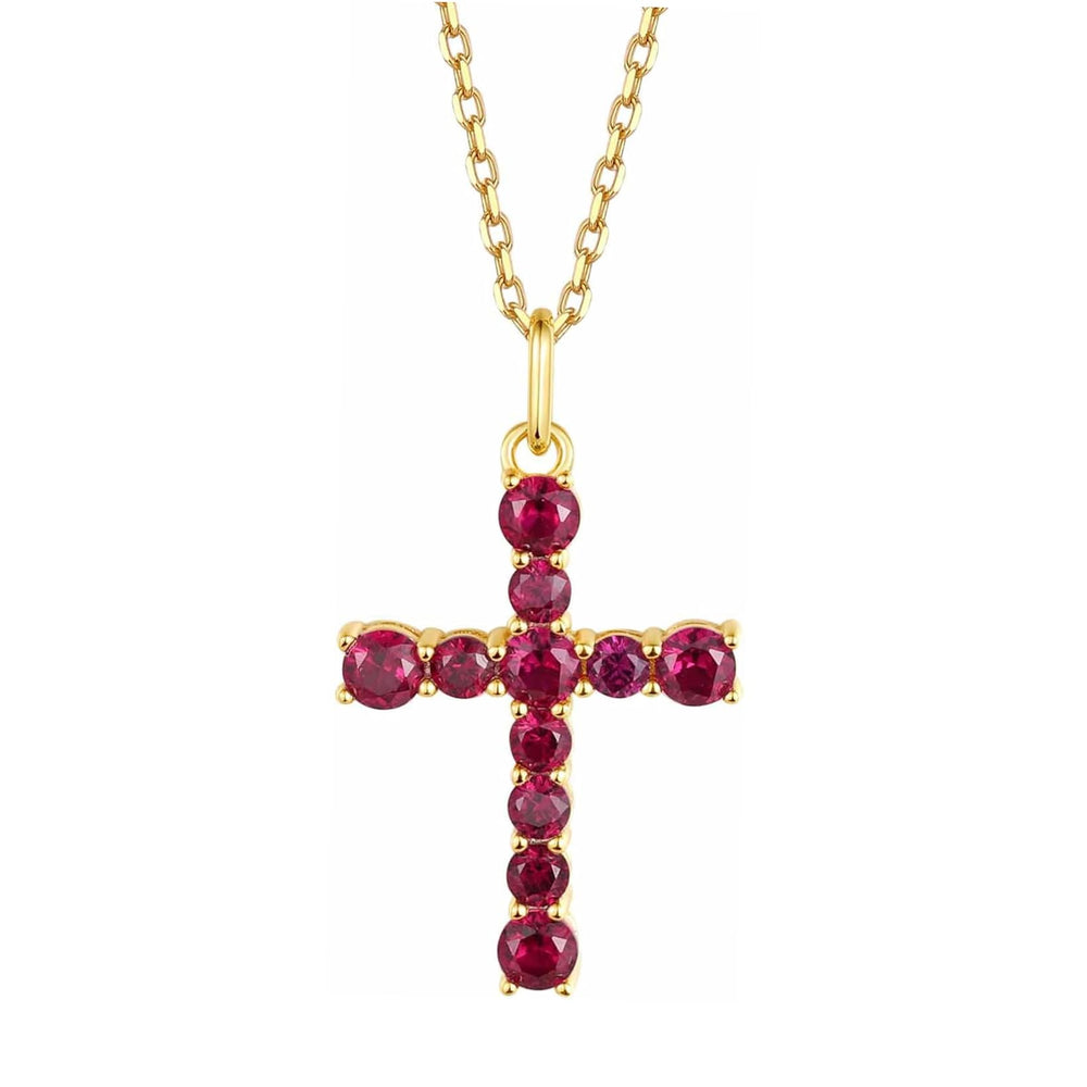 S.Leaf Sterling Silver 14K Gold Plated Cubic Zirconia Cross Necklace
