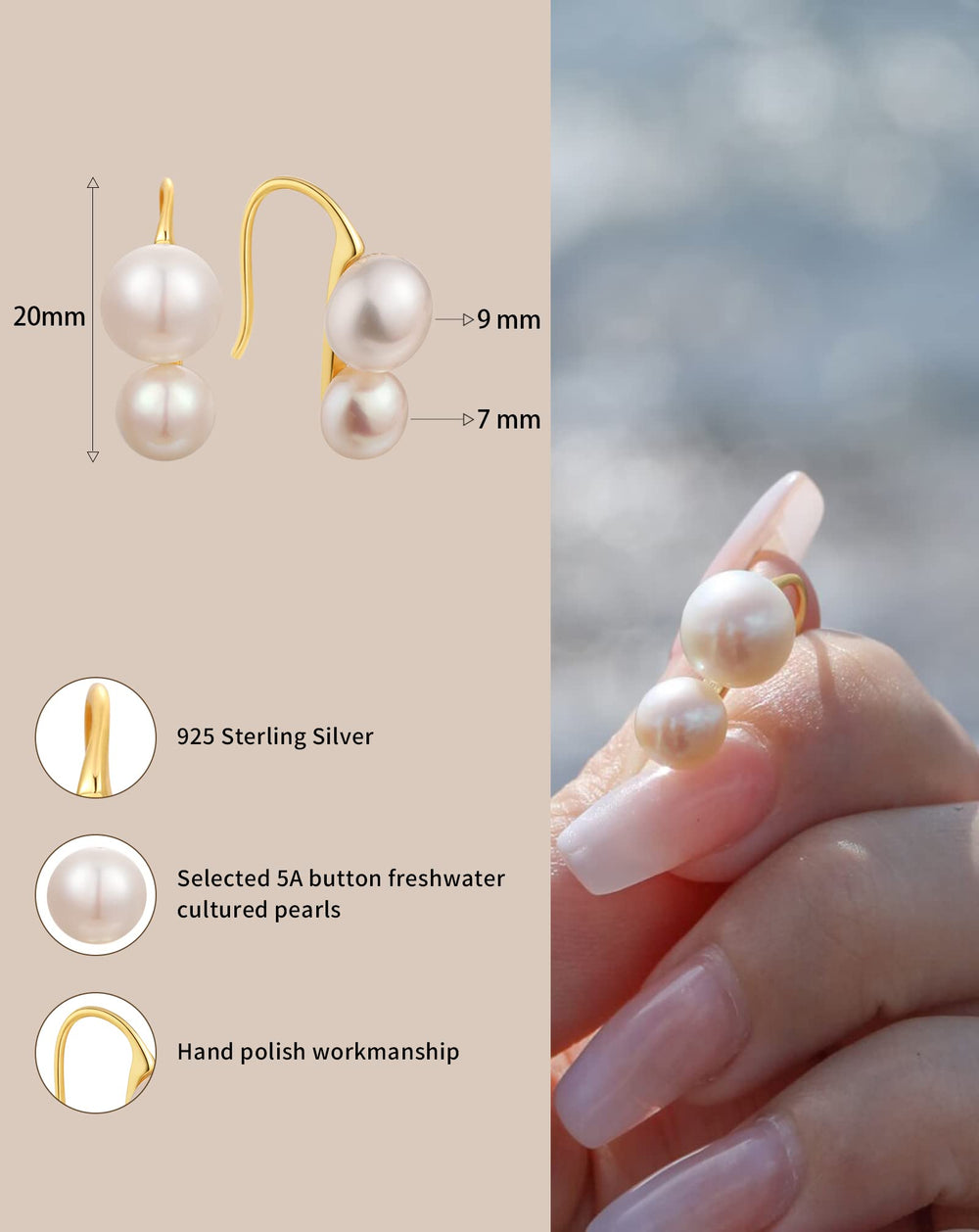 Natural Dual Pearls Drop Earrings