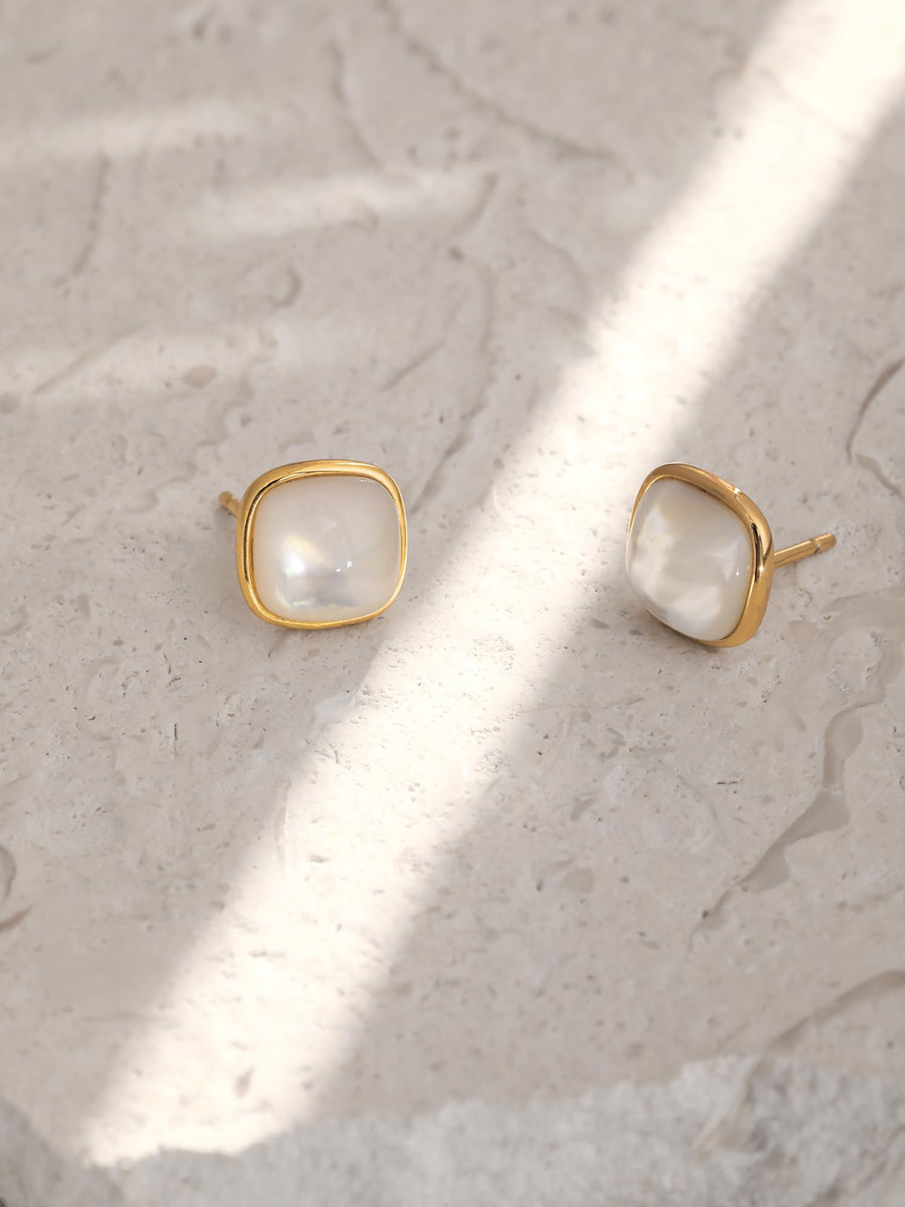 Convex Shape Mother Of Pearl Stud Earrings