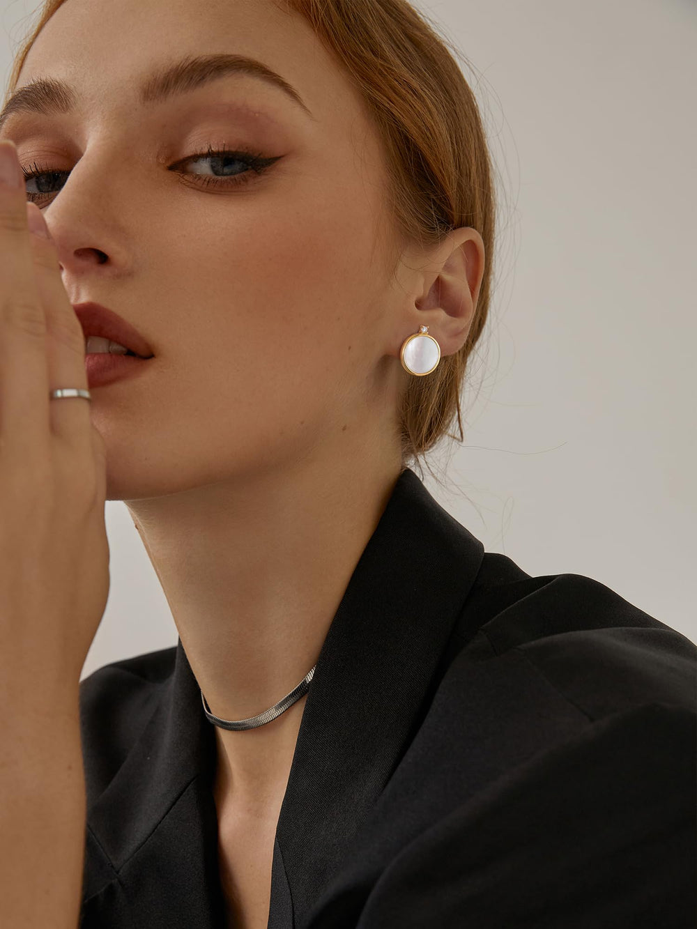 Round Mother of Pearl with CZ Stud Earrings