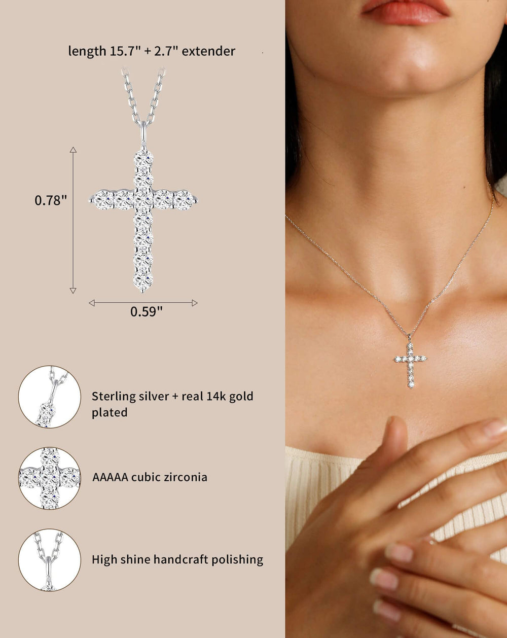 925 Sterling Silver Small Cross Necklace