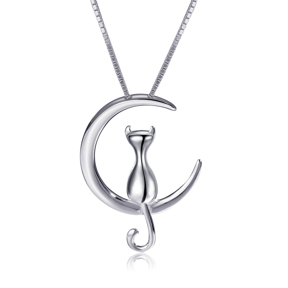 S.Leaf Sterling Silver Cat Moon Necklace