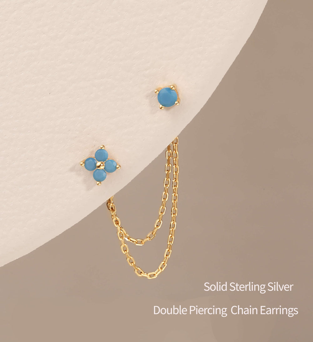 S.Leaf 925 Sterling Silver 18k Gold Plated Chain Earrings