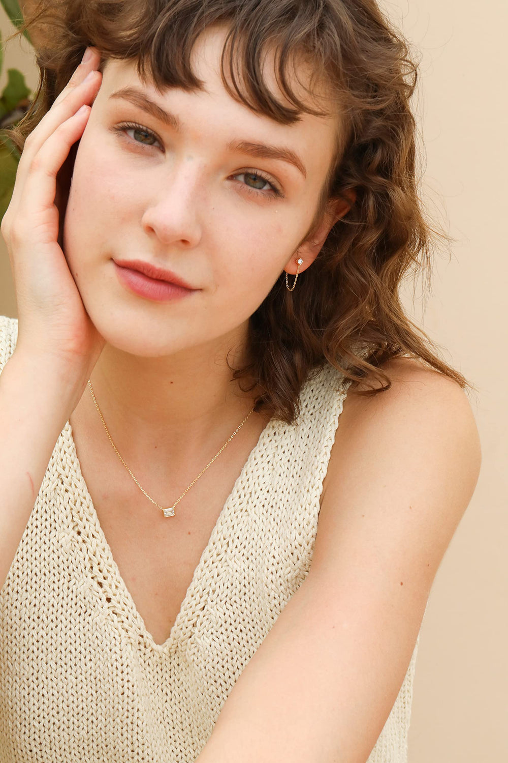 Cubic Zirconia Stud Chain Dangle Earrings