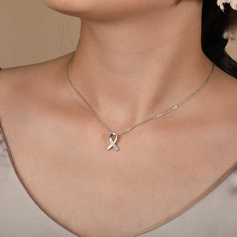 Swarovski Ribbon Necklace Breast Cancer Awareness silver