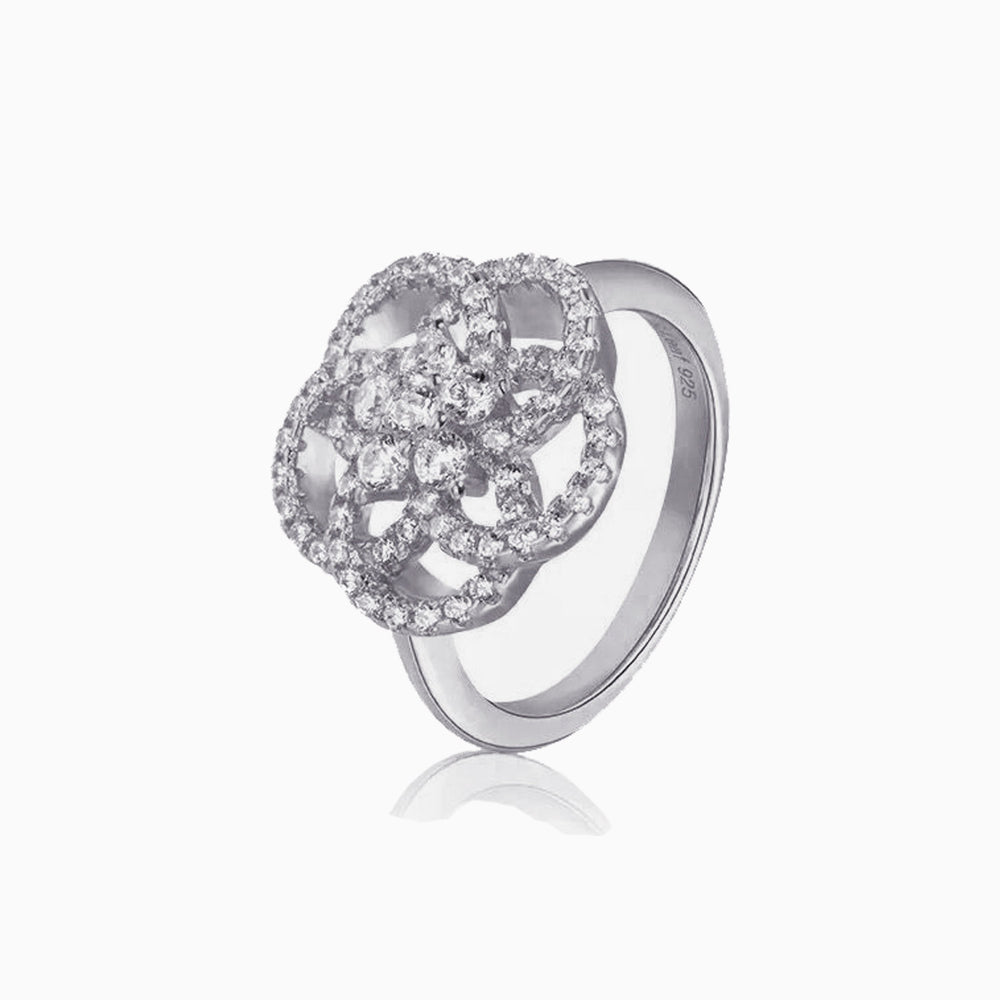 Cubic Zirconia Camellia cocktail Ring sterling silver